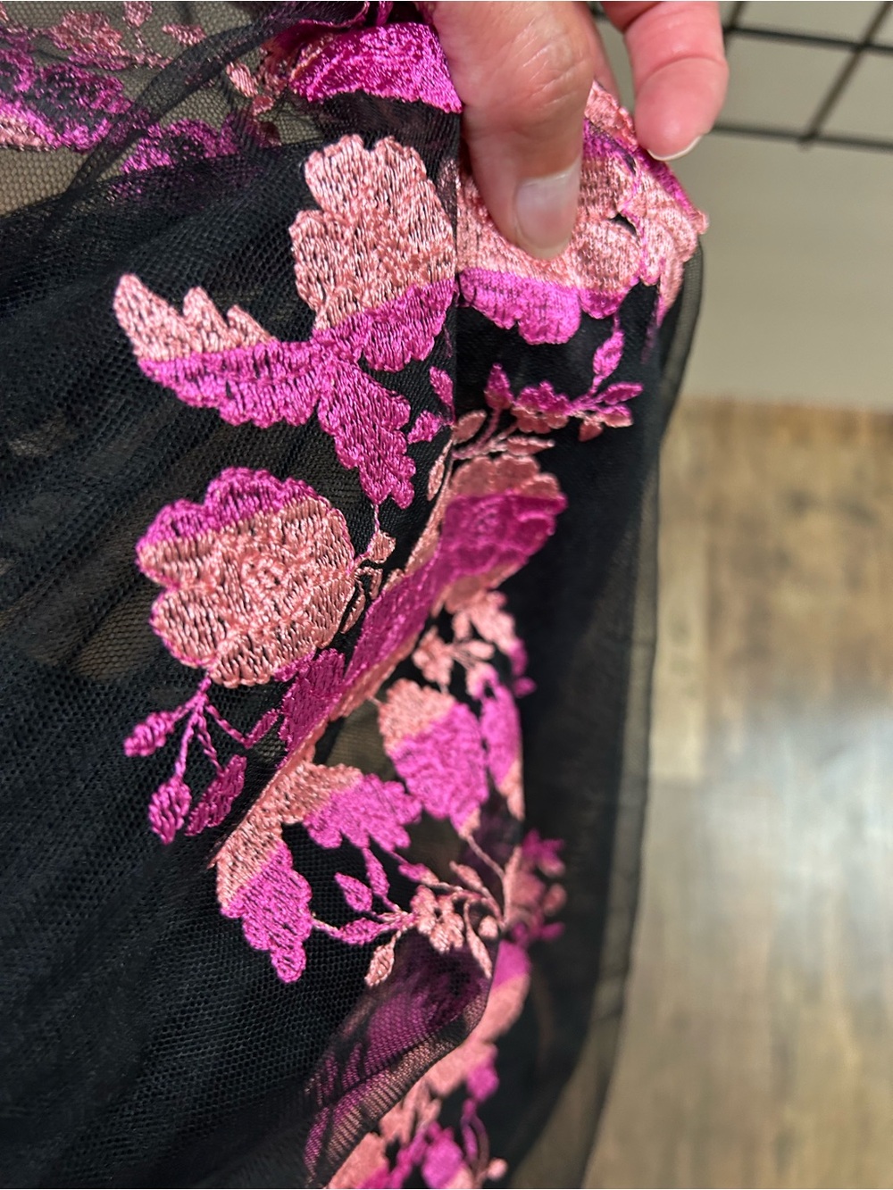 Christian Siriano Midi Dress with Pink Floral Embroidery on Black Tulle - Picture 5 of 11